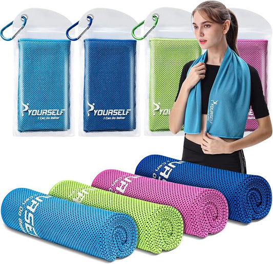 SYOURSELF Cooling Towels for Neck and Face, 4 Pack 40" x 12" Cooling Towel for Hot Weather, Soft Breathable Instant Cool Chilly Pad for Sports Golf Yoga Gym Athletes Camping Ice Towels
