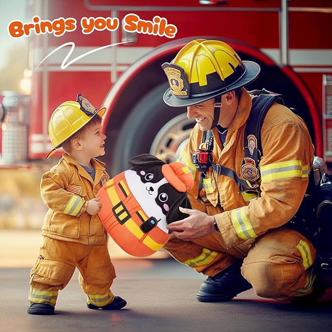 Firefighter Dog Plush Pillow – Firefighter Uniform Stuffed Animal Toys, Ultra-Soft Huggable Toy Gift Plush Toy for Kids, Boys & Girls,14inch