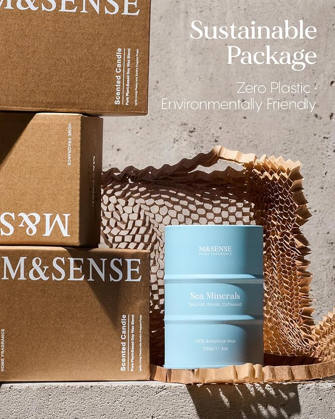 M&SENSE Sea Minerals Scented Candles Ocean, 11.3oz | Aromatherapy Summer Candle, Stress Relief Meditation Relaxing, Housewarming Gifts for Women Men, 70 Hour Long Burning