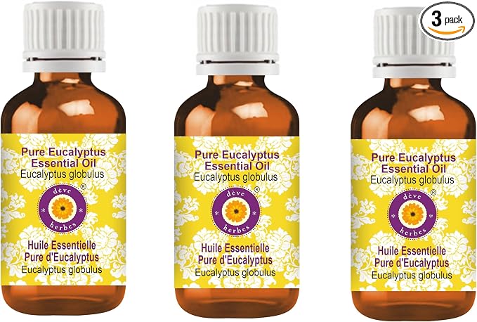 Deve Herbes Pure Eucalyptus Essential Oil (Eucalyptus globulus) Steam Distilled (Pack of Three) 100ml X 3 (10oz)