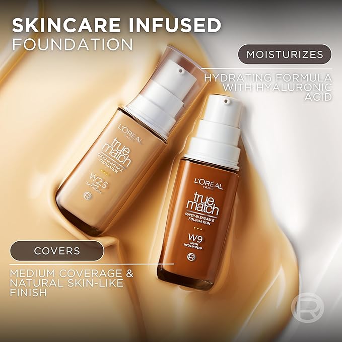 L'Oreal Paris True Match Super-Blendable Foundation, Medium Coverage Liquid Foundation Makeup, C8, Medium Deep, 1 Fl Oz