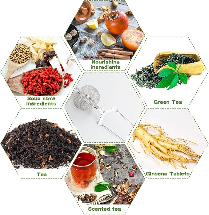 Yinder 36 Pcs Snap Tea Infuser Steeper Strainers for Loose Tea Filter Holder Tong Pincer Steeper Metal Stainless Steel Mesh Ball with Handle Reusable