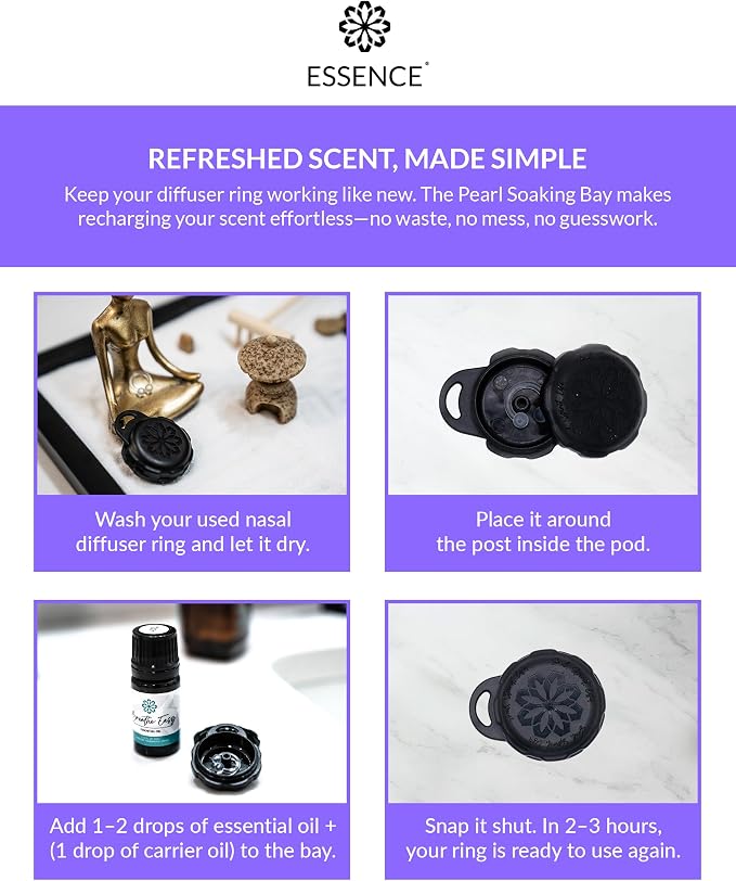 Essence Pearl Travel Case | Lavender Mint Essential Oil | Aromatherapy Nasal Diffuser & Essential Oil Carrying Case | Lavender & Peppermint Oil Blend | Travel-Friendly Kit | Black Pod