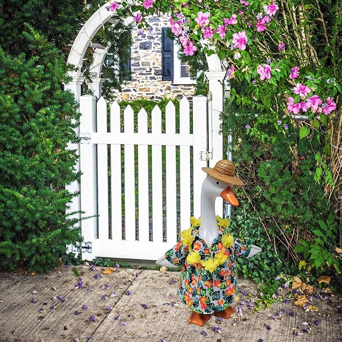 OBILAN Porch Goose Outfits, Summer Hawaiian-Style Goose Outfits, and Cute Goose Clothes fit Large 23" H Statues for Outdoor Garden and Yard Decoration(Green Shirt)