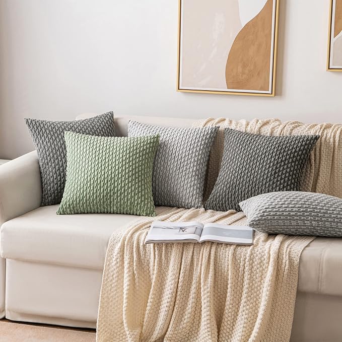 MIULEE Euro Sham Decorative Throw Pillow Covers 24x24 Dark Grey Corduroy | Textured Striped Pack of 2 Striped Pillow Covers Modern Farmhouse Home Decor for Couch Bed Sofa Living Room