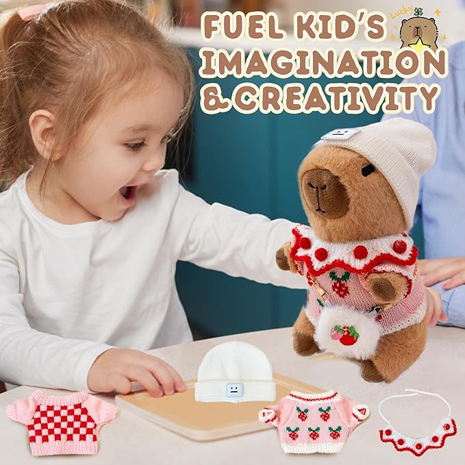 Capybara Plush with 10 Pcs Clothes & Accessories,Christmas Stuffed Animals, 10.2 in Cute Capybara Plush Toys,Birthday Gifts&Dress Up Cute Plushies for Boys/Girls (Spring-C)