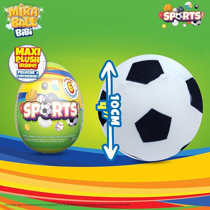 MiraBall Bibi Sport - Surprise Egg Capsule with Memory Foam Expandable Plush Toy – 3.7" (9.5cm) Soft Collectible with Hidden Surprises – Fun Gift for Kids, Parties, Holidays, Stocking Stuffers
