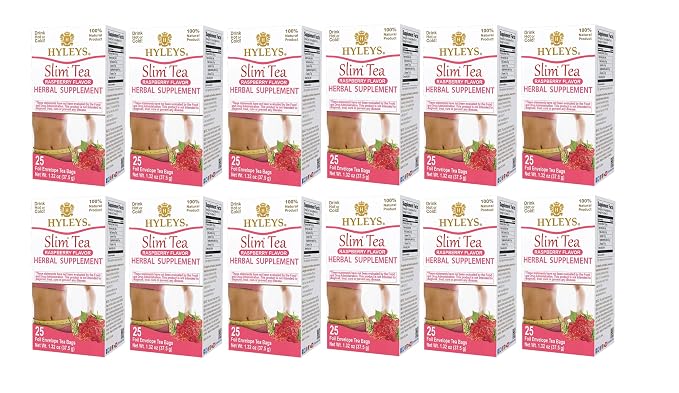 Hyleys Slim Tea Raspberry Flavor - Weight Loss Herbal Supplement Cleanse and Detox - 25 Tea Bags (12 Pack)