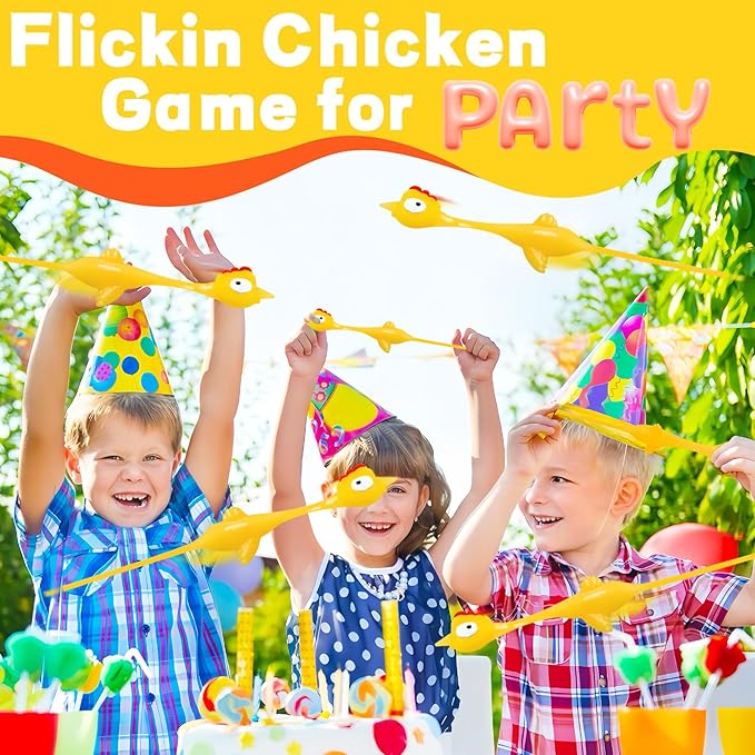 Dshengoo 16 Pack Finger Slingshot Chicken Rubber,Flying Stretchy Flick Stretchable Chickens Fingers for Gag Gift Birthday Christmas Halloween Party Favors Supplies