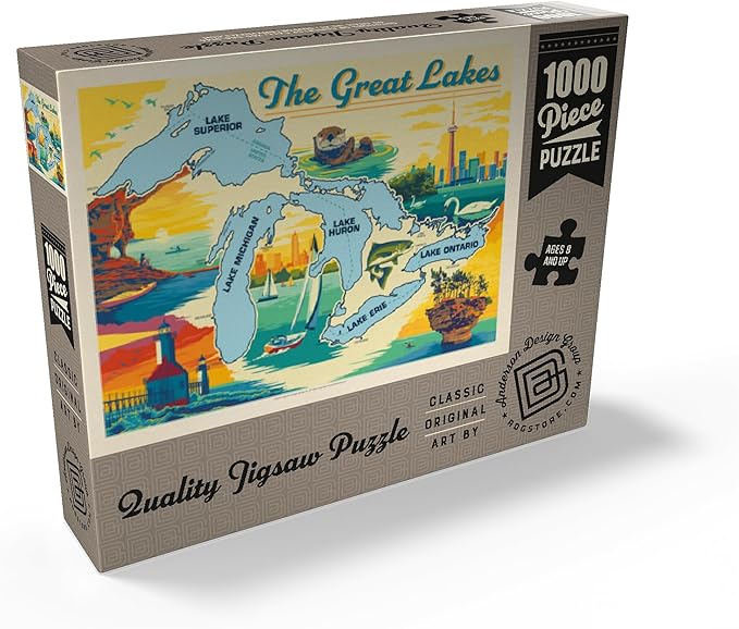 MyPuzzle The Great Lakes Illustrated Map and Landmarks - Premium 1000 Piece Jigsaw Puzzle for Adults