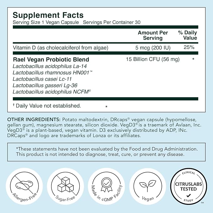 Rael Probiotics for Women pH Balance Supplement Vaginal & Gut (30 Servings) | Prebiotics, Vitamin D, Gluten-Free, Overall Urinary & Vaginal Health Support, Gut Health, Wellness, Immune Support