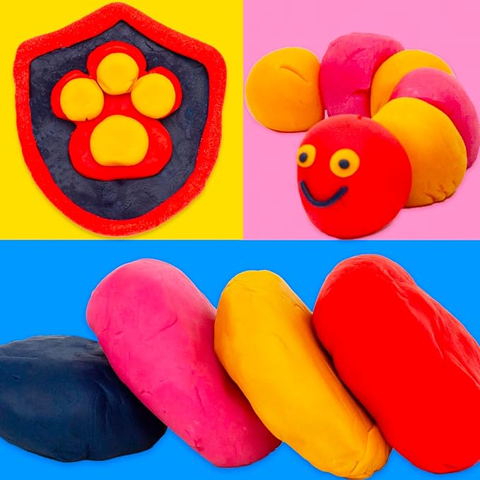 Paw Patrol Dough, 4-Pack of Sensory Dough, Resealable Storage Containers with Character Impression Molded Lids, Paw Patrol Toys, Goodie Bags Stuffers for Kids, Kids Party Favors, Arts & Crafts