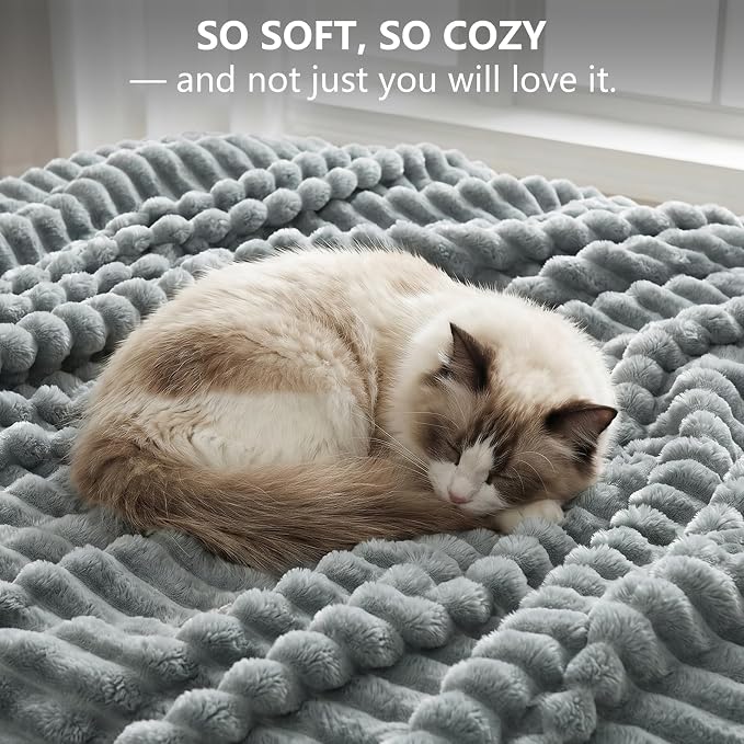 Gray Blankets Queen Size for Bed, 90 x 90 Inch | 300GSM Ribbed Fleece Blanket, Soft, Cozy & Lightweight, OEKO-TEX Certified, All-Season for Bedrooms, Guest Rooms & Gifting