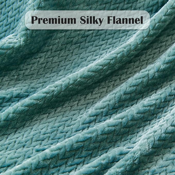 NEWCOSPLAY Fleece Leaves Pattern Queen Blanket, Light Teal, 90"x90" | Super Soft Throw Blanket, Lightweight Cozy Bed Sofa Blanket, Premium Silky Flannel Fleece, Travel Blanket for All Season Use