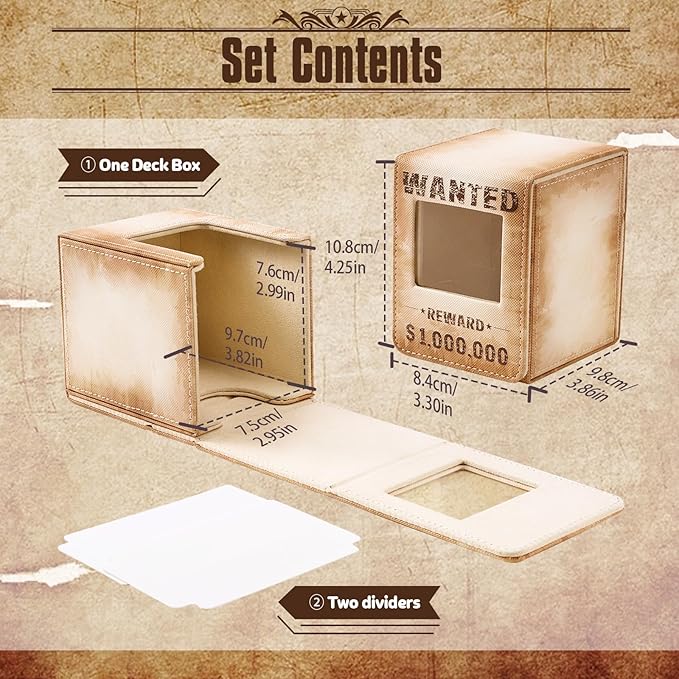 Wanted Poster Themed Deck Box with Commander Display, MTG Card Deck Case Fit 120 Single Sleeved Cards, PU Leather Magnetic Card Storage Box with 2 Dividers, Compatible with One Piece/TCG