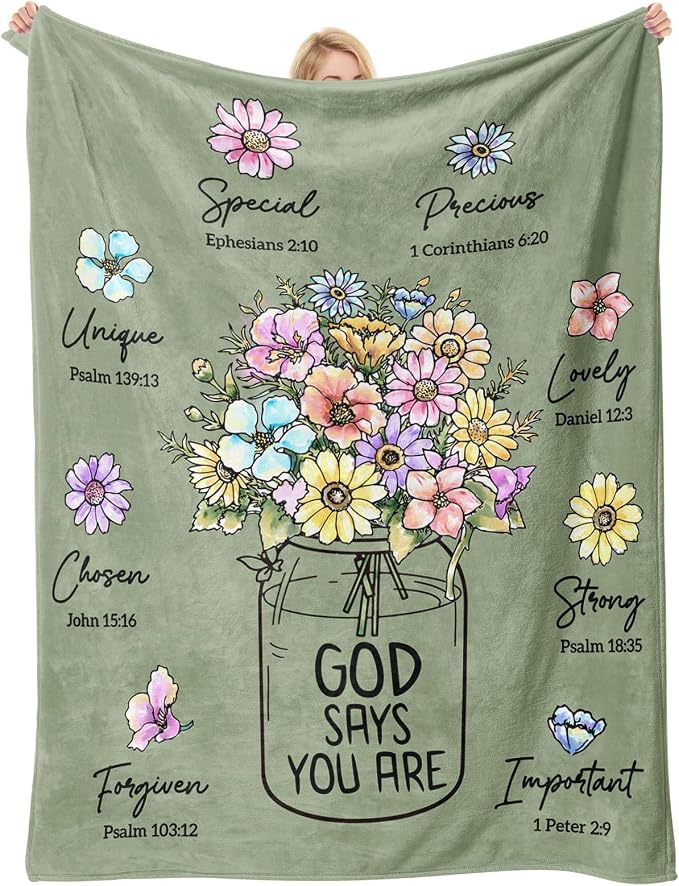 Christian Religious Gifts for Women, Birthday Gifts for Women Mom Sister | Christmas Baptism Confirmation Spiritual Gifts for Girl daughter Grandma, Throw Blankets with Flowers 60''x 50'', Sage Green