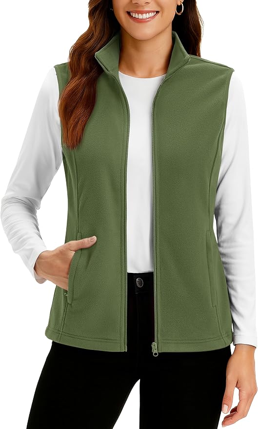 TACVASEN Women's Fleece Vest Lightweight Sleeveless Zip Jacket Outerwear | Soft Polar,Zipper Pockets,Stand Collar,Fall Winter Warm,Outdoor,Athletic,Running,Hiking,Travelling,Golf,Work