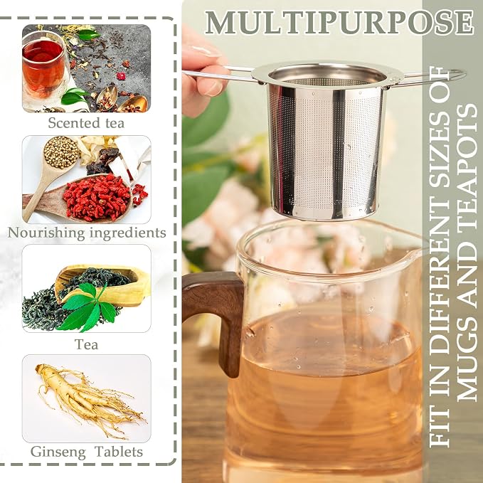 Hoolerry 6 Pcs Tea Strainer, Stainless Steel Tea Infuser Hanging on Teapots Mugs Cups to Steep, Tea Infusers for Loose Tea, Fine Mesh Filters Tea Diffuser Long Handled for Loose Tea Brewing Experience