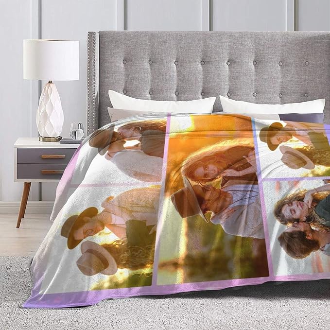 Custom Blanket with Picture Text, Personalized 5 Photo Blanket, HD Printing Customized Flannel Throw Blanket Gifts for Mom Dad Couple Girlfriend Boyfriend Wife Husband Christmas