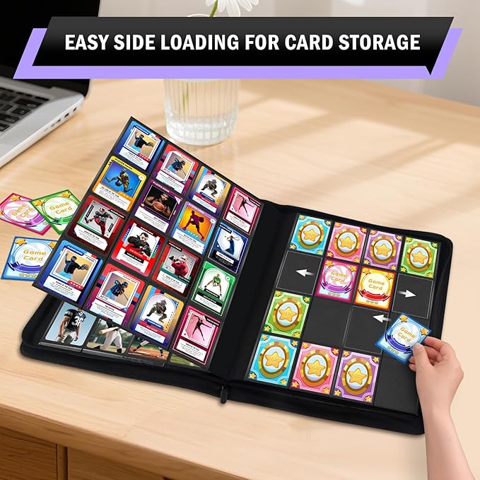 1000+ Pockets Trading Card Binder, 16 Pockets Zipper Binder Card Album, 32 Pack Double-sided Side Loading Non-Ring Card Binder, Card Holder Folders for MTG, TCG, Game Cards & Sports Cards, Purple