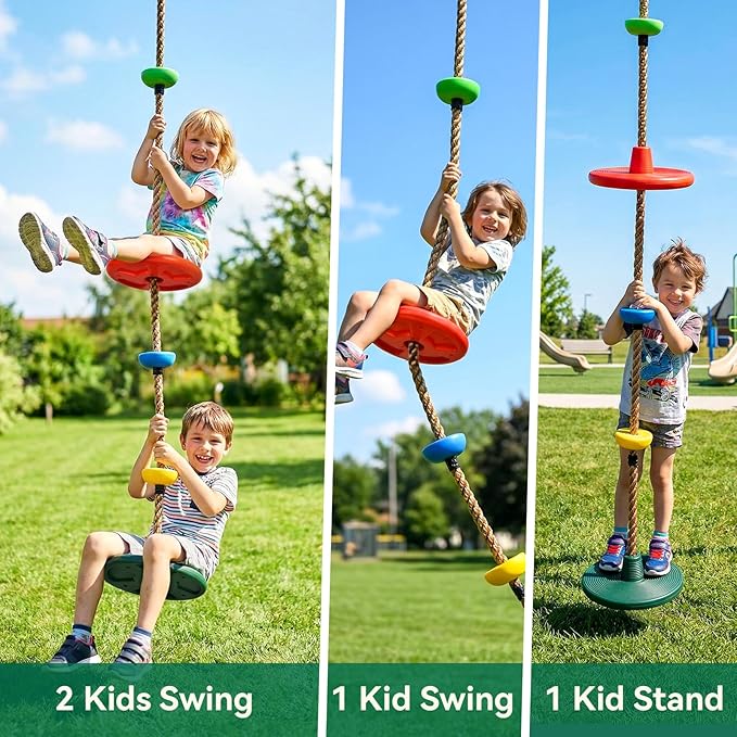 HeyZoo Dual Large Disc Tree Swing for Kids 330LB Capacity, Rope Swing with 3 Small Platforms, Outdoor Backyard Playground Seats Set with Carabiner and Thickened Strap, 1 Pack