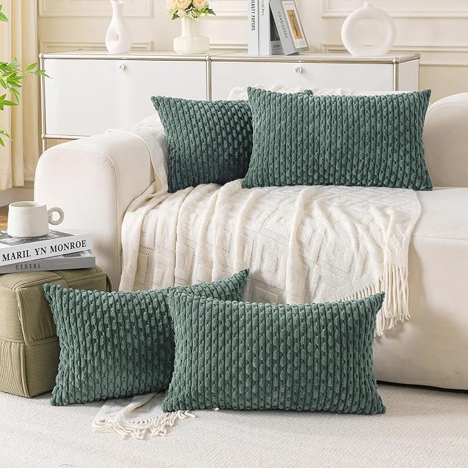 Set of 4 Teal Green Decorative Throw Pillow Covers 24x24 Inch Corduroy Pillow Covers for Bed Couch Sofa Living Room Soft Square Cushion Cases