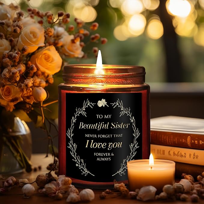 Sister Gift from Sister, Brother - I Love You Relaxing Scented Soy Candle - Soul Sister Friend Gifts for Women - Birthday Graduation Wedding Thank You Mothers Day Gift for Her Sisters in Law