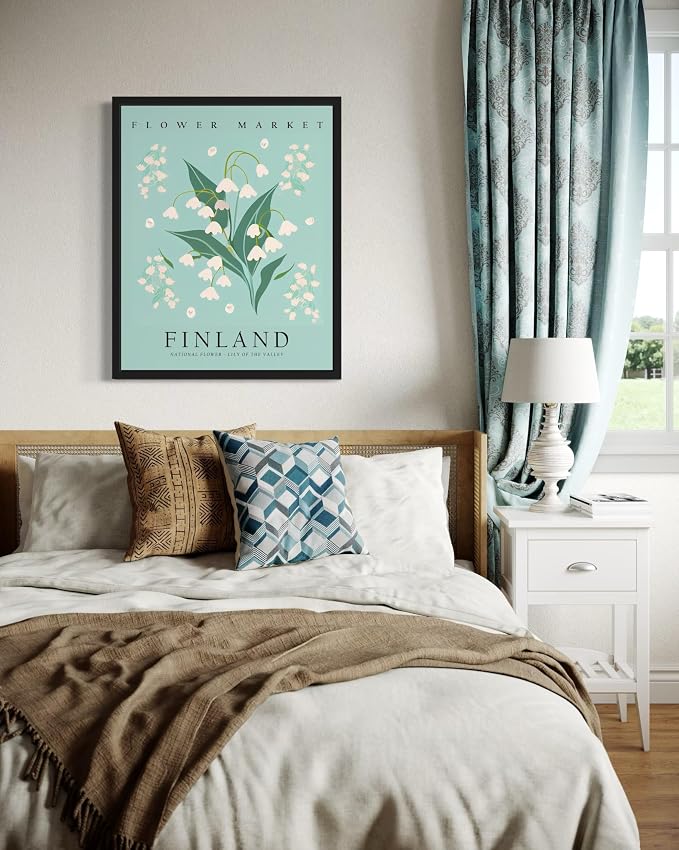 Finland, Lily of the Valley Art Print Poster, Flower Market Wall Art, Floral Artwork Decor for Bedroom, Kitchen, Bathroom, Livingroom Decoration 52 (Finland, Lily of the Valley, 36"L x 24"W, Unframed)