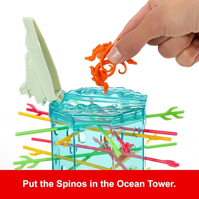 Mattel Games Kerplunk Jurassic World Rebirth Game for Kids & Family with Ocean Tower and Spinosaurus Figures Inspired by The Movie