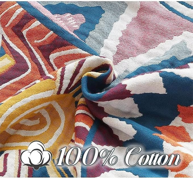 MSGKV Boho Throw Blanket 50"x60" Summer Cotton Colorful World Blanket | 100% Cotton Muslin, Decorative Throw Blanket, Reversible Weave, Soft & Breathable, Cozy Home Decor, Machine Washable