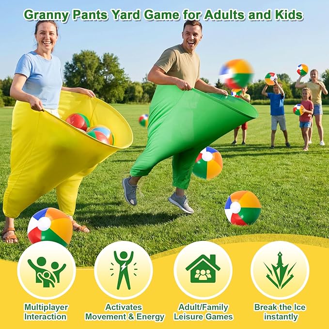 Granny Pants Yard Game, Outdoor Game with Bouncy Ball and Air Pump, Team Relay Family Reunion Party Field Game