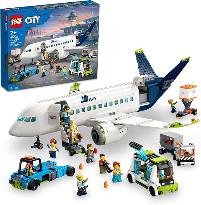 LEGO City Passenger Airplane Toy - Building Set for Boys & Girls, Ages 7+ - Educational Gift for Kids - W/Buildable Vehicle Toys & 9 Minifigures - 60367