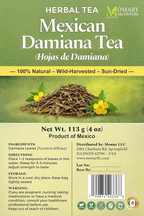 Mexican Damiana Tea – Hojas de Damiana (Turnera diffusa) – 100% Natural Herbal Tea | Wild-Harvested, Sun-Dried Premium Leaves and Stems | Authentic Mexican Herbal Blend | Relaxation & Wellness Support | Net Wt. 113 g (4 oz)