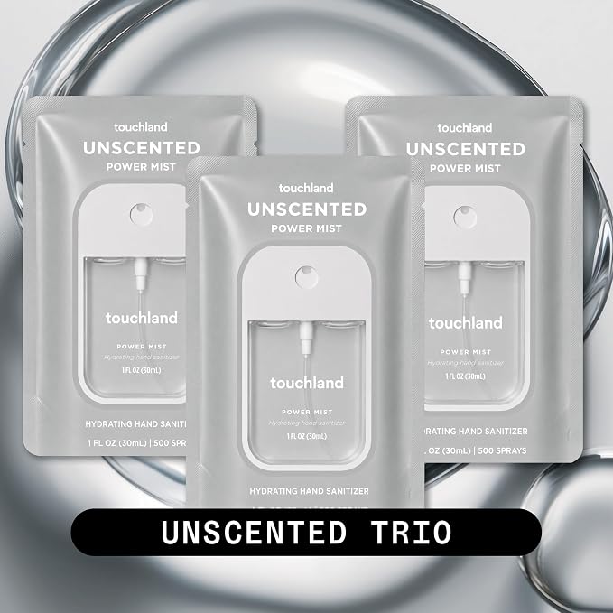 Touchland Hand Sanitizer Spray, Unscented Trio - 3 x 1 FL OZ