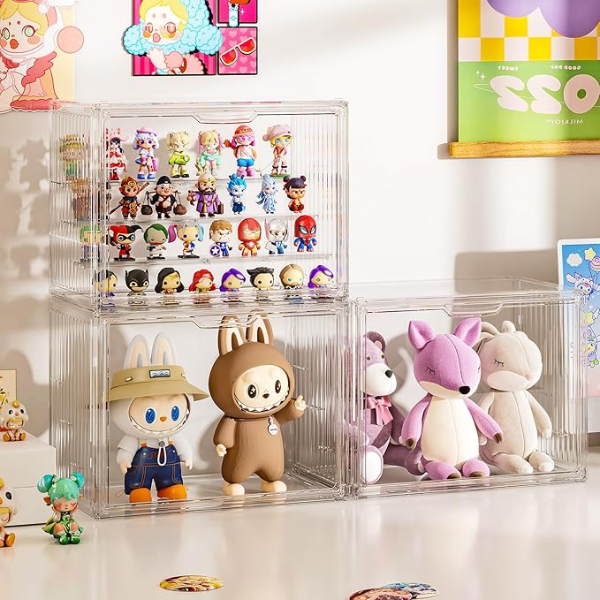 Clear Acrylic Figure Display Case for Collectibles 4 Layer Hobby Figurine Display Shelf Cases Stackable Display Boxes for Pop Mart, Funko Pop, Action Figures, Model, 2 Pack