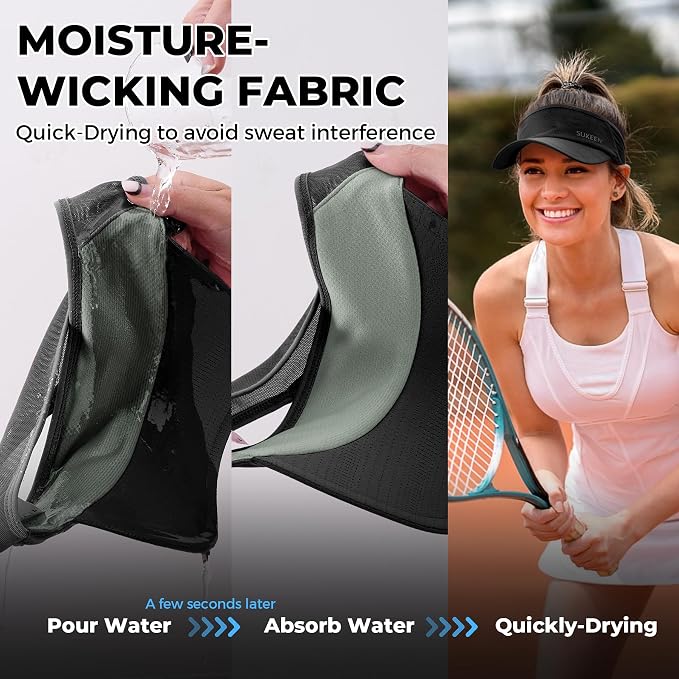 Sukeen Lightweight Sports Sun Visor Hat for Men Women | Packable, breathable, quick-dry, UPF50+ cooling visor hat, stretch fit, for running, tennis, golf, pickleball, softball