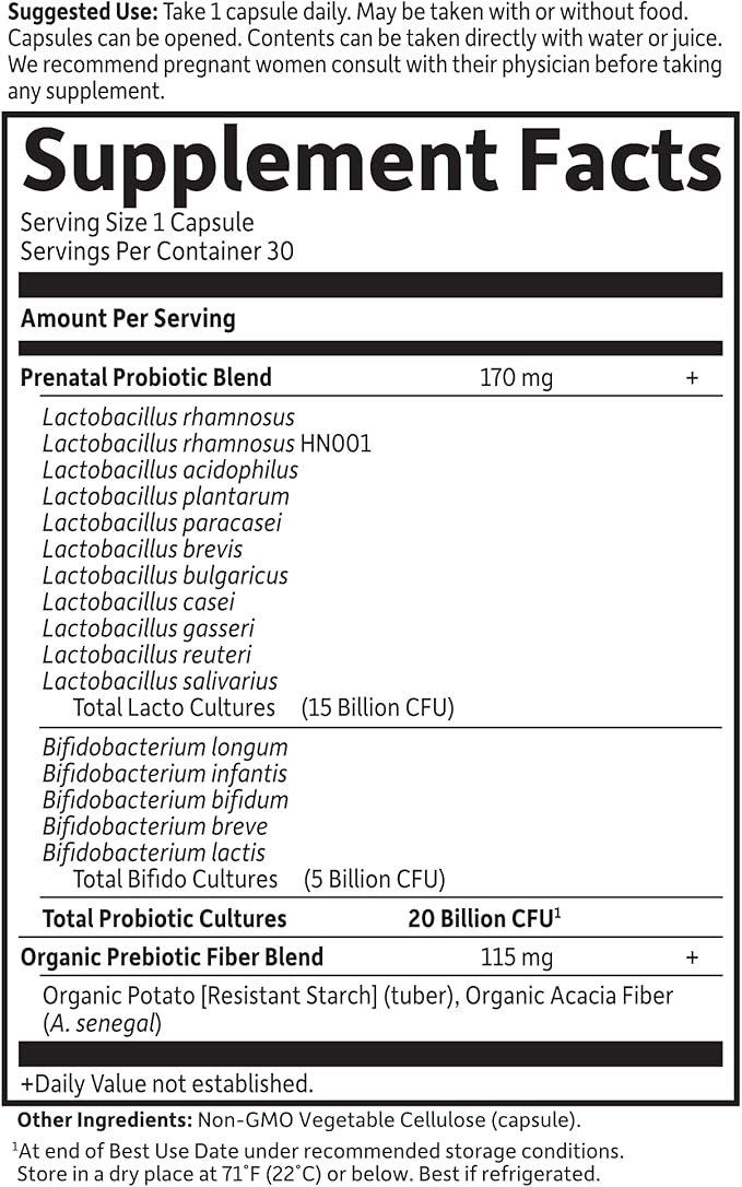Garden of Life Dr. Formulated Probiotics Once Daily Prenatal - 20 Billion CFU - Dietary Supplement for Mom & Baby - 30 Vegetarian Capsules