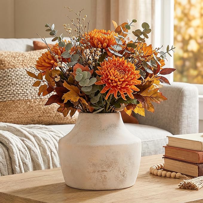 Ceramic Flower Vase, 5.3 Inch Rustic Vase for Flowers, Small Terracotta Pottery Vase for Home Decor, Farmhouse Decorative Vase for Living Room Kitchen Table Shelf Bedroom Decor