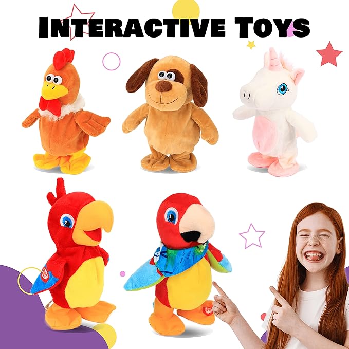 Hopearl Talking Parrot Repeats What You Say Walking Electric Interactive Animated Toy Speaking Plush Buddy Gifts for Toddlers Birthday Festival Holiday, 8''