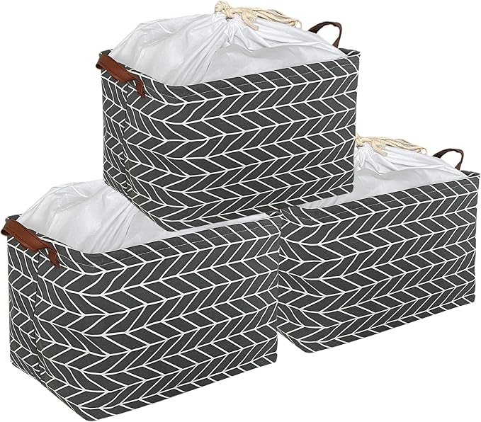 CLOCOR 3-pack Rectangular Storage Bin,Collapsible Home Organization (Grey Arrow)