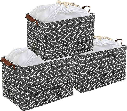 CLOCOR 3-pack Rectangular Storage Bin,Collapsible Home Organization (Grey Arrow)