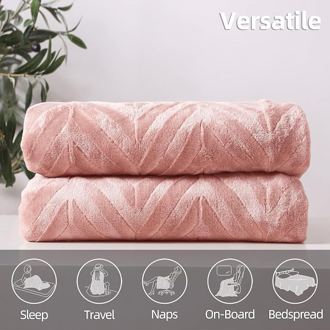 Whale Flotilla Flannel Fleece Fall Bed Blanket King Size, Pink | Lightweight Breathable Soft Bedspread, Plush Fluffy Coverlet Chevron Design Decorative Blanket for Home Life, 90x104 Inch