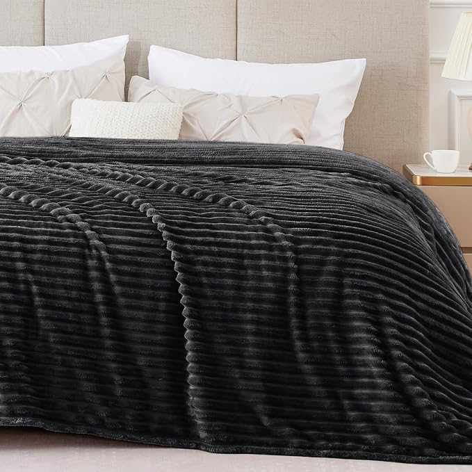 BEDELITE 3D Ribbed Jacquard Black Blankets Queen Size for Bed, 90x90 Inch | Soft Warm Decorative Fluffy Blanket, Cozy Fuzzy Lightweight Plush Fleece Throw Blankets for Bed, Room Decor, Gift for Women