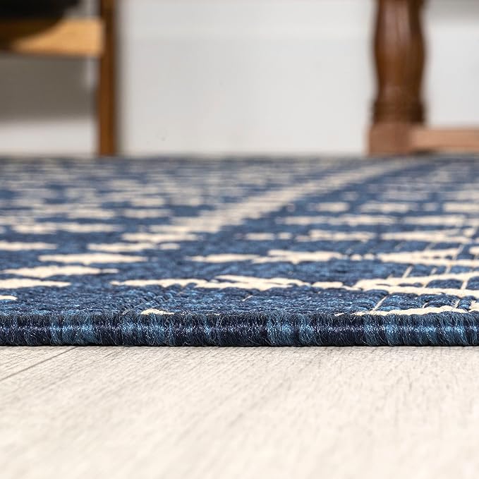 JONATHAN Y Moroccan Geometric Indoor Outdoor Area Rug 10X14 Navy/Beige, Ourika Textured Weave for Backyard, Patio, Porch, Easy-Cleaning, High Traffic, Pet-Friendly, Non-Shedding (SMB108K-14)