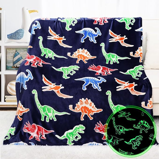 Dinosaur Gifts Toys for Kids Boys - Glow in The Dark Dino Blanket Birthday Gifts for Boys Age 3 4 5 6 7 8 9 10 Year Old Child Teen Toddler Dinosaur Room Decor 50"x60"