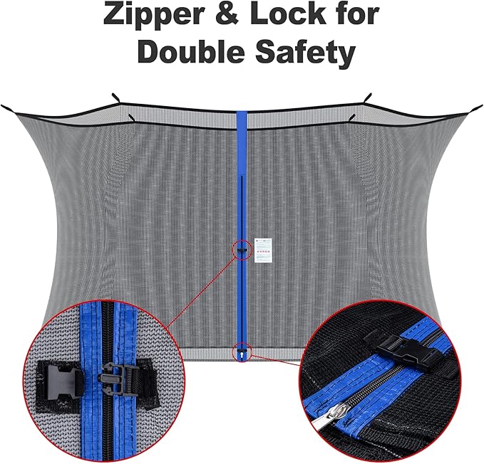 SPORTYOUTH Trampoline Net Replacement, 12ft 13ft 14ft 15ft Round Frame Trampoline Safety Enclosure Netting with Adjustable Straps, Breathable Weather & UV Resistant (NOT Included Poles)