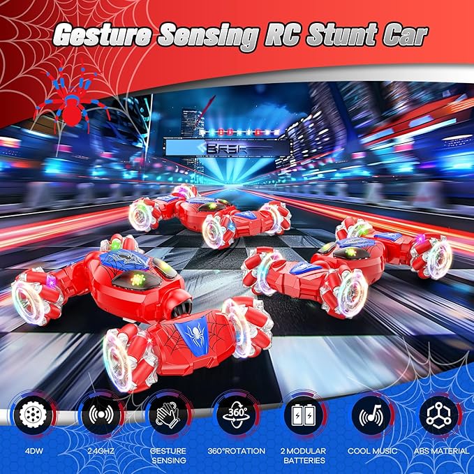 Spider Gesture Sensing RC Stunt Car Toys for Age 6-8-12 Boys & Girls, 4 WD 2.4Ghz Double Sided 360° Rotating Hand Controlled Remote Control Twist Cars, Cool Birthday presents and Ideas Gifts for Kids