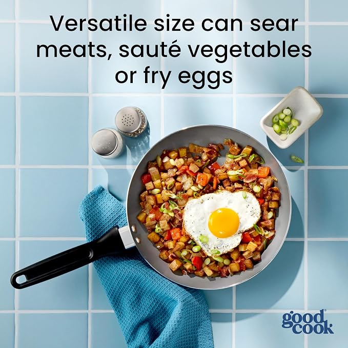 GoodCook Basics Fry Pan Ceramic Nonstick Aluminum Construction for Even Heating Non-Toxic PTFE & PFOA Free, 9.5-Inch, Blue