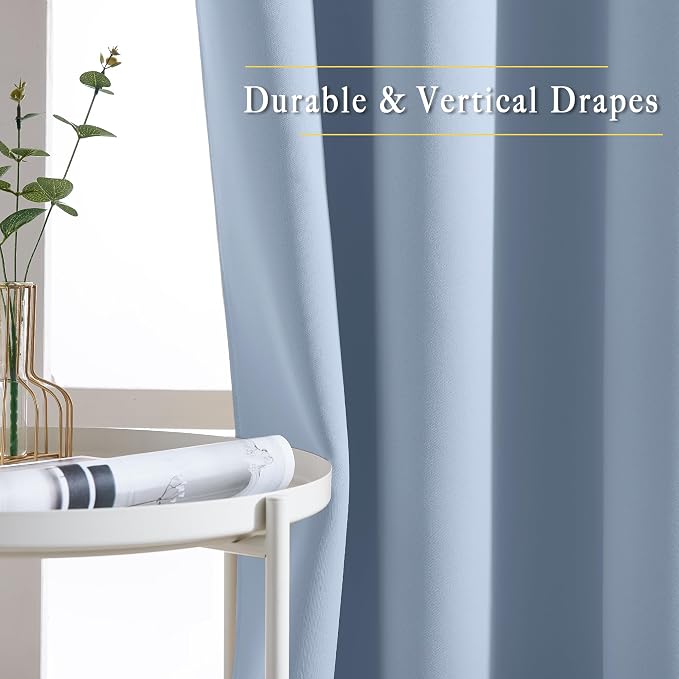 NICETOWN Room Darkening Grommet Panels - (52 inches Width, Vintage Blue, 1 Pair) Extra Long Curtains 120 inches Long, Privacy Draperies for Large Window