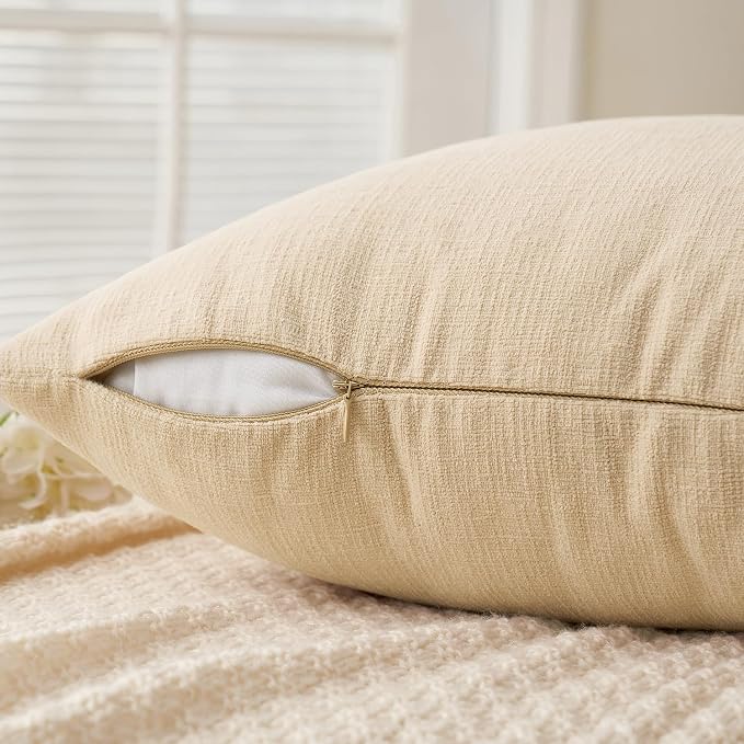 MIULEE Beige Chenille Couch Euro Throw Pillow Covers, 22x22 | Set of 2, Soft Neutral Modern Farmhouse Home Decor, Decorative Pillowcases for Sofa Living Room Bed